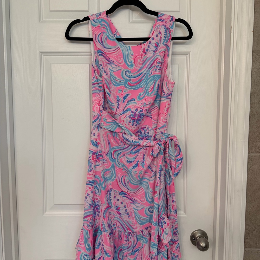 Lilly Pulitzer Pink & Blue Swirl Maxi Dress with Tie Waist